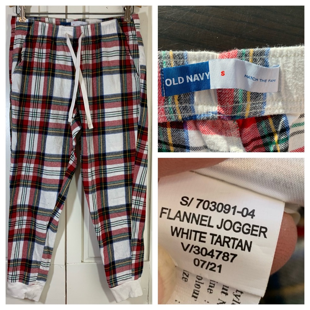 Old Navy Flannel Jogger White Tartan‎ Plaid Pajama Pants Small Match the Fam